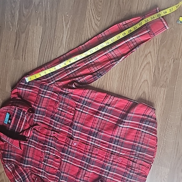 Lauren Ralph Lauren Red Plaid Button Down Cotton Blouse Epaulettes Large - Picture 7 of 10
